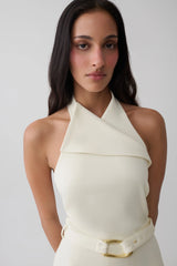 Alecto Crepe Halter Midi Dress With Belt - Ivory