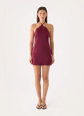 Samaria Halter Mini Dress - Burgundy