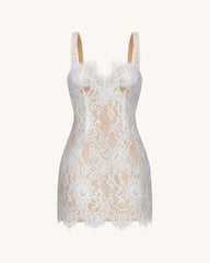 Eyelash Lace Bustier Bodycon Dress - White