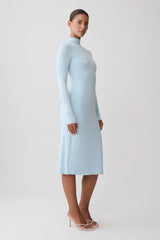Noelle Longsleeve Roll Neck Midi Dress - Pale Blue