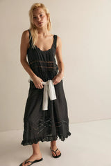 Voile and Lace Midi Slip Dress-Charcoal Combo