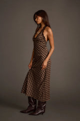 Vanessa Plaid Satin Midi Dress