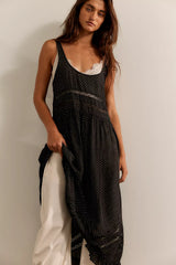 Voile and Lace Midi Slip Dress-Charcoal Combo