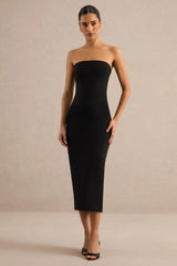 Navoria | Black Midi Dress With High Neck Detachable Short Sleeve Lace Cape