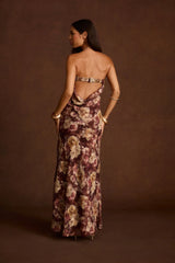 Natalia Strapless Mulberry Floral Maxi Dress