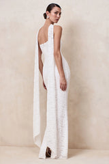 Massima | White Lace Bandeau Maxi Dress With Scarf Detail And Back Split