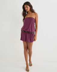 Ratana Bandeau Mini Dress in Cupro Deep Purple with Sequin Waistband
