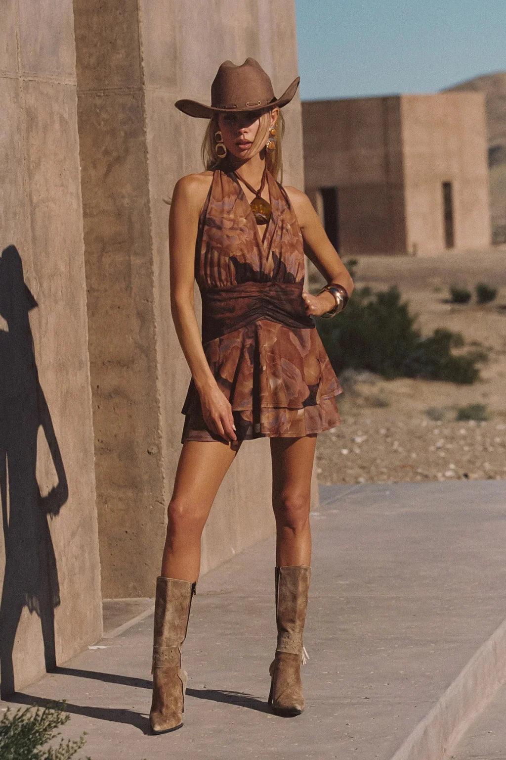 Juniper Mocha Floral Mesh Mini Dress