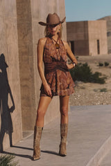 Juniper Mocha Floral Mesh Mini Dress