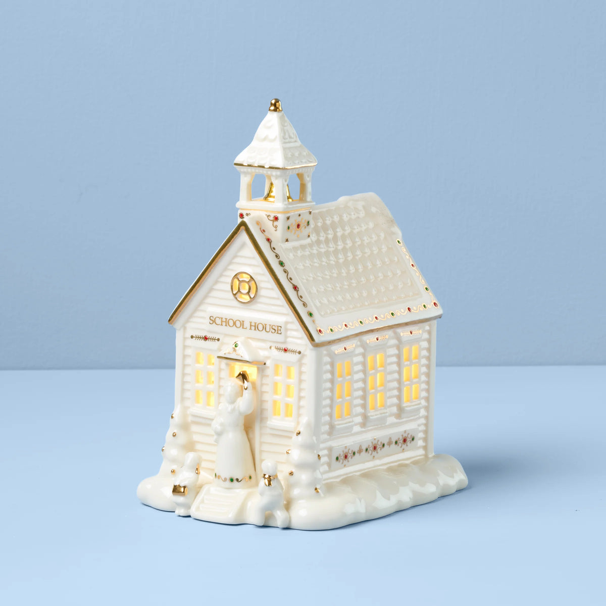 Mistletoe Park School House Lit Figurine