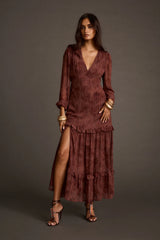 Raindance Mulberry Paisley Long Sleeved Maxi Dress