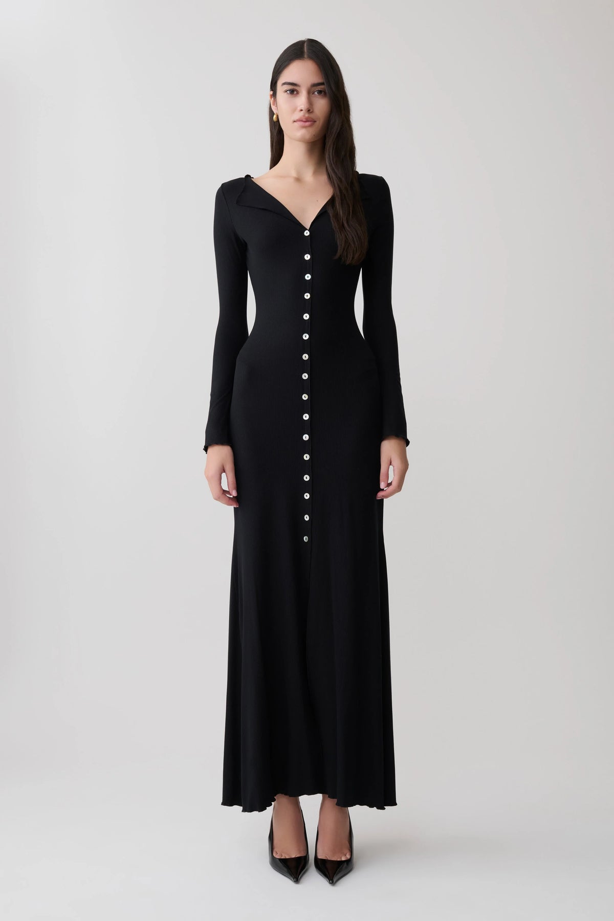 Tanya Buttoned Long Sleeve Maxi Dress - Black