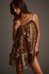 Golden Hour Olive Patchwork Ruffle Mini Dress