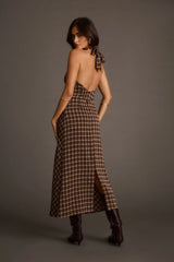 Vanessa Plaid Satin Midi Dress