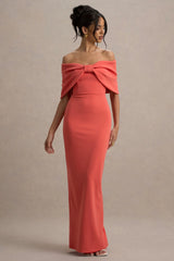 Cornelia | Orange Strapless Maxi Dress With Oversized Bow