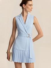 Belted Pleated Sleeveless Blazer Mini Dress
