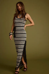 Mezza Black and White Crochet Maxi Dress