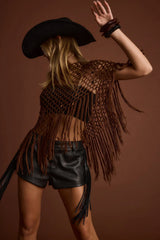 Rianne Mocha Sequin Crochet Shawl