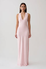Winnie Halter Satin Maxi Dress With Hardware - Pale Pink