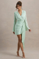 Doreen | Mint Long-Sleeve Wrap Mini Dress