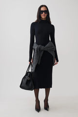 Noelle Longsleeve Roll Neck Midi Dress - Black