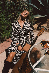 Renna Zebra Long Sleeve Wrap Midi Dress