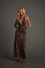 Rosalia Brown Mesh Maxi Dress