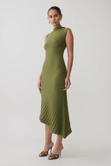 Milasandra Pleated Knit Dress - Olive