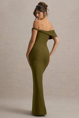 Melika | Green Twisted Bardot Maxi Dress