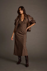 Vanessa Plaid Satin Midi Dress