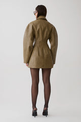 Jordana Faux Leather Mini Dress - Khaki
