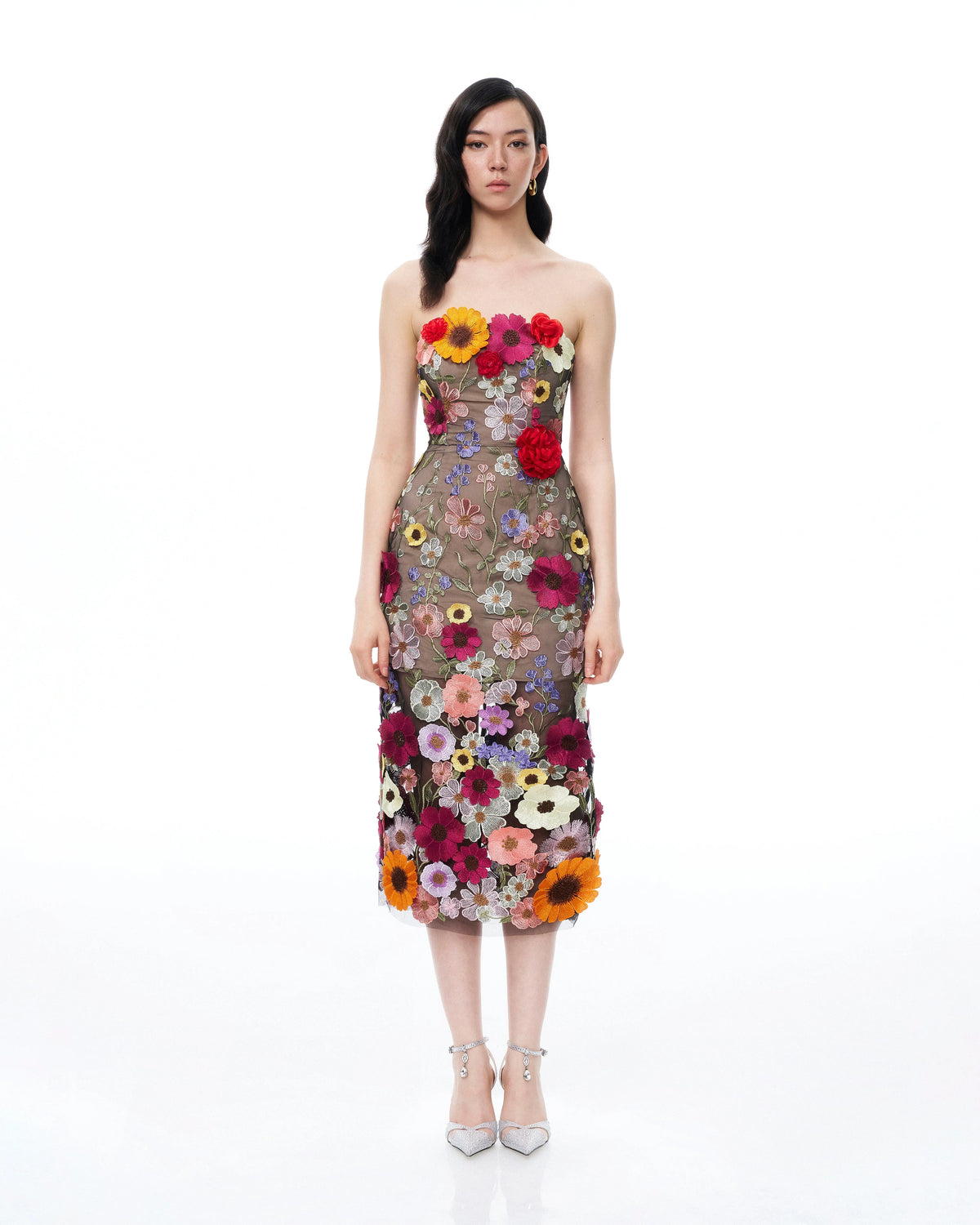 Isolde 3D Floral Embroidered Maxi Dress - Black Multi