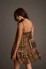 Golden Hour Olive Patchwork Ruffle Mini Dress