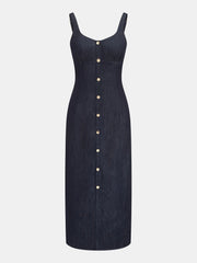 Button Front Denim Midi Dress