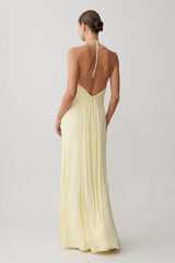 Maely Gathered Slinky Maxi Dress - Lemon
