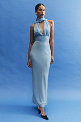 Nadine Halter Chiffon Maxi Dress - Blue