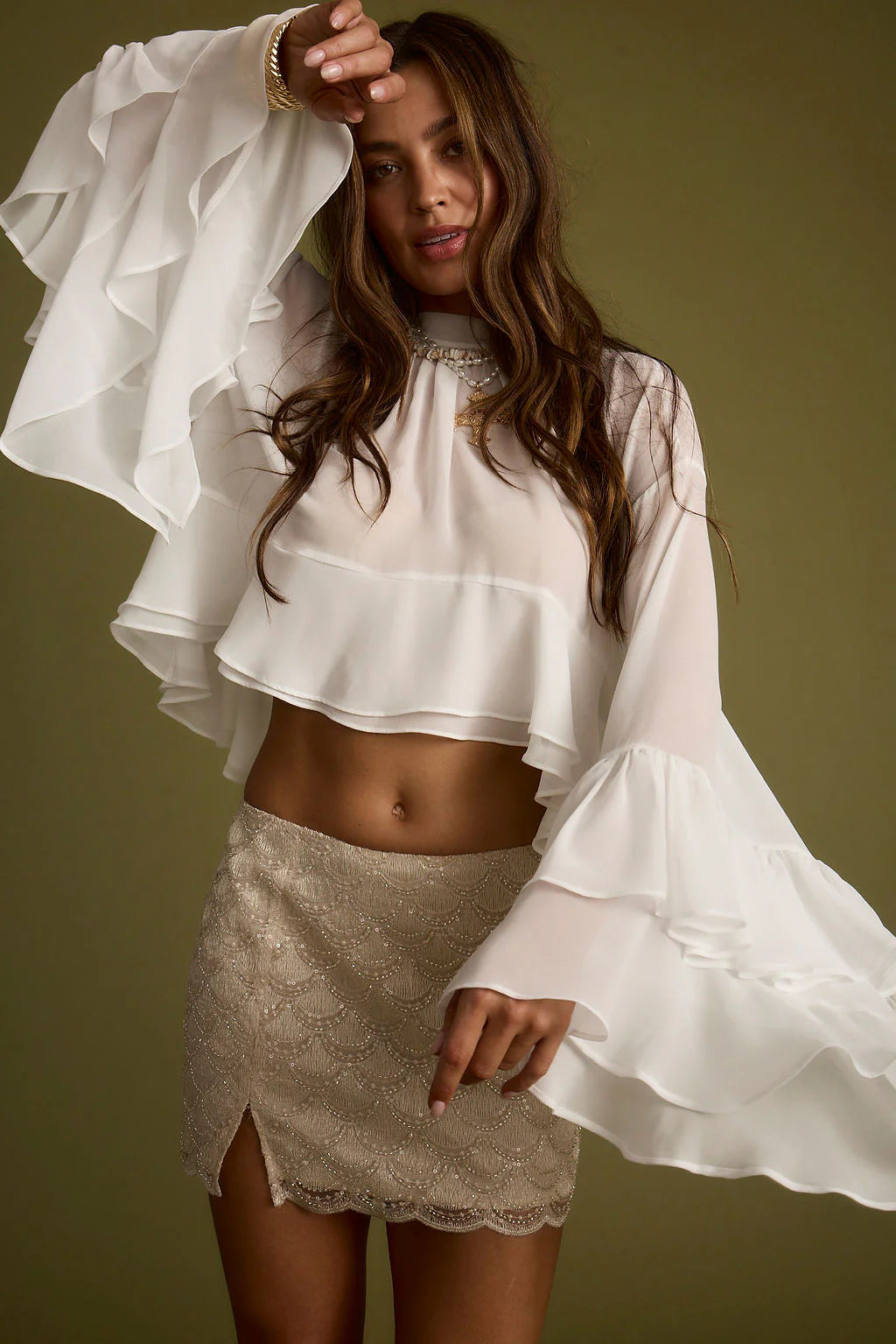 Lola White Chiffon Ruffle Top