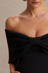 Libra | Black Bow Bardot Maternity Maxi Dress