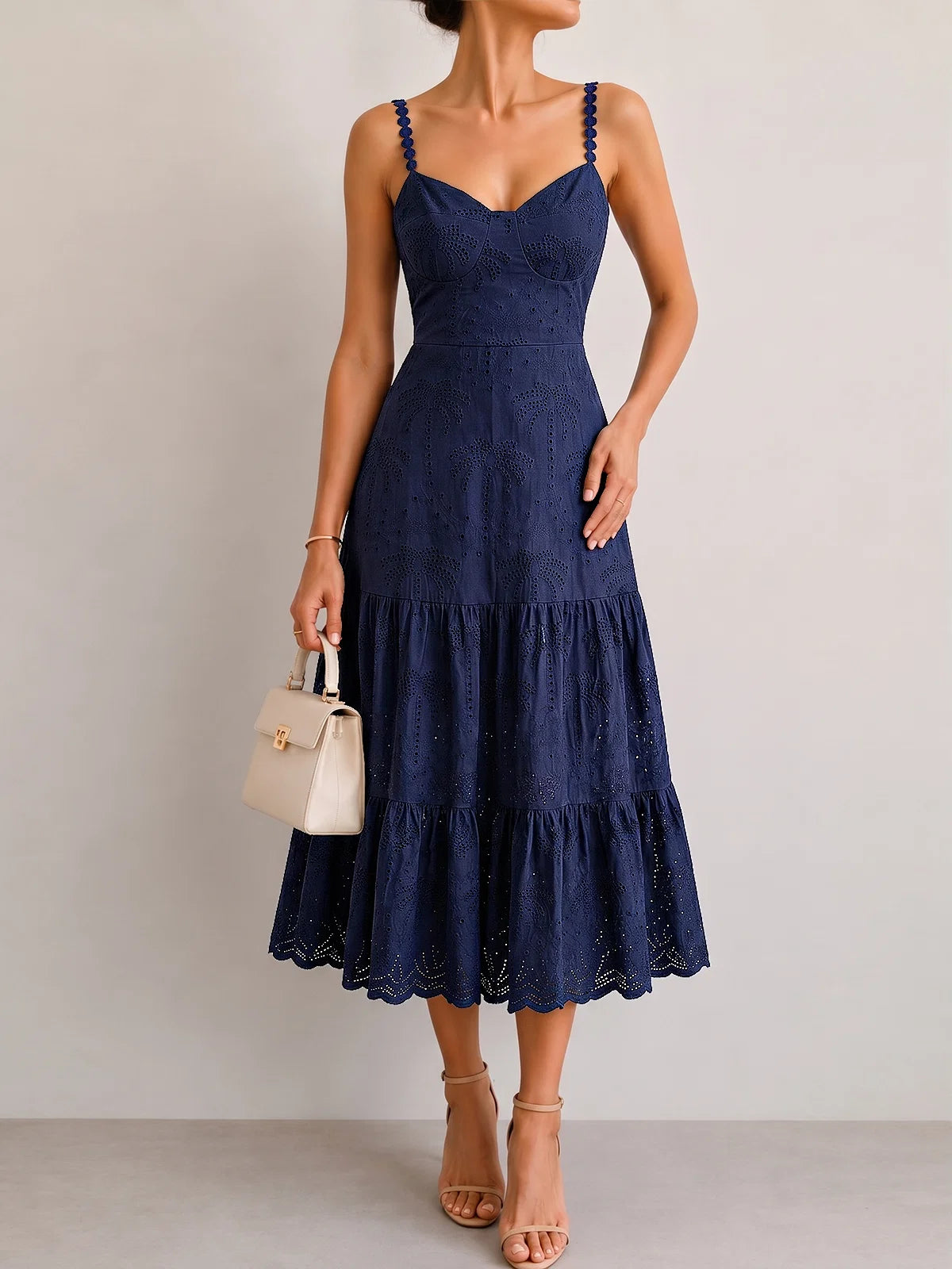 Eyelet Embroidery Tiered Cami Dress