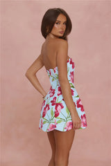 Crimson Bloom Strapless Mini Dress Blue