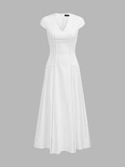 Cap Sleeve V Neck Hollow Midi Dress