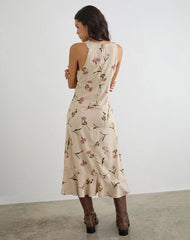 Lisandy Midi Dress in Bloom Leafy Taupe