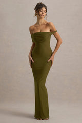 Melika | Green Twisted Bardot Maxi Dress