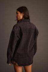 Rocky Washed Black Denim Button Down Top