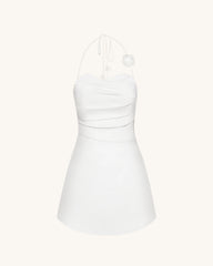 Floral Ruched Halter Mini Dress - White