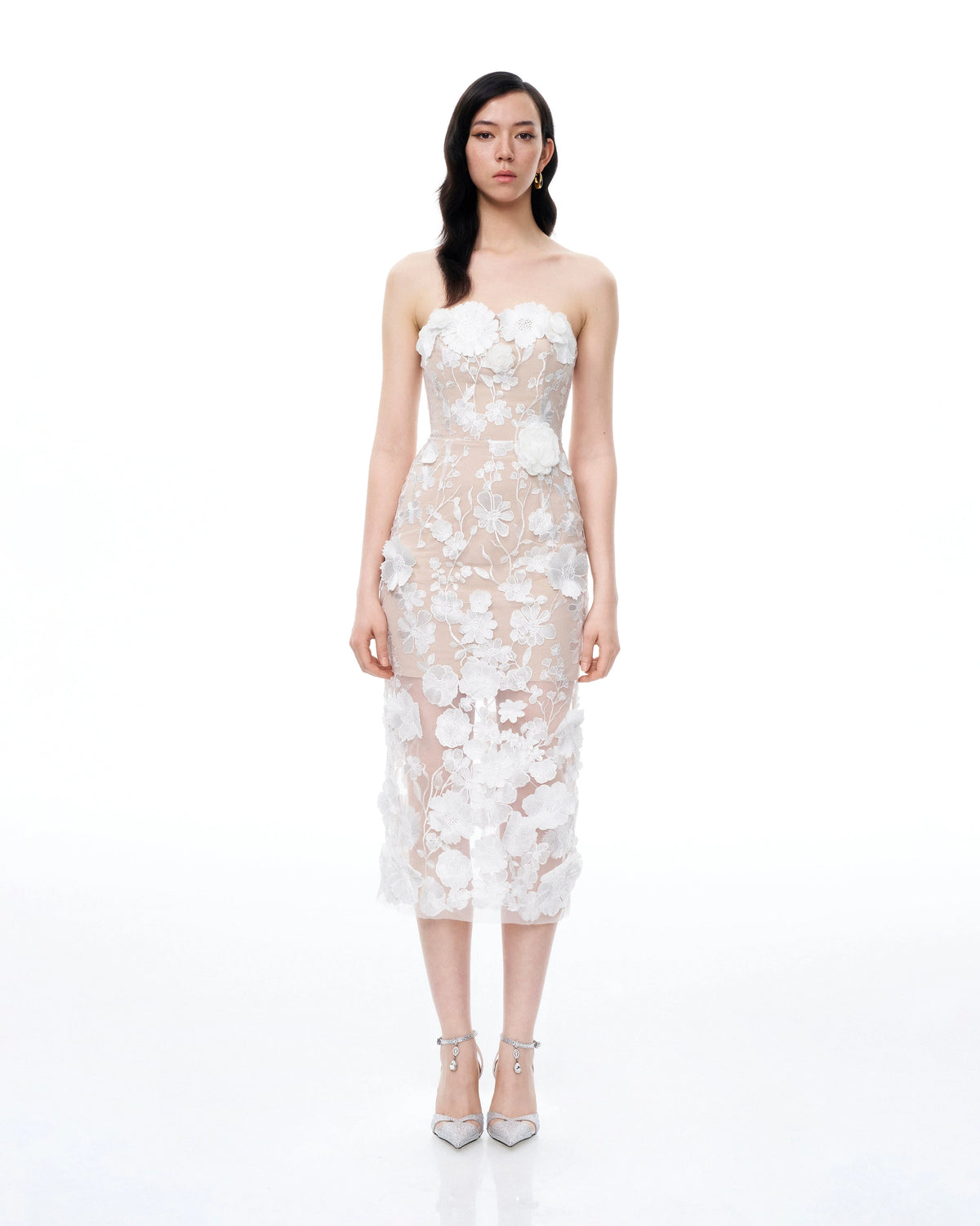 Lysandra 3D Floral Embroidered Maxi Dress - White