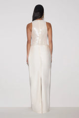 Addison Sequin & Satin Maxi Dress - White