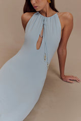 Beryl Slinky Maxi Dress With Pearls - Pale Blue