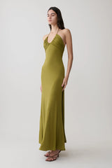 Maely Gathered Slinky Maxi Dress - Olive