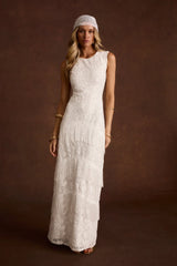 Shadows White Lace Fringe Maxi Dress